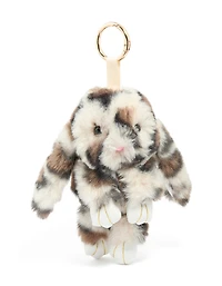 Porte-clés en tissu gris tacheté en forme de lapin