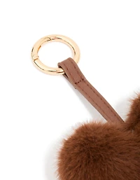 Brown Fluffy Fabric Heart Key Chain