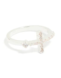 Silver Plated Cubic Zirconia Simple Side Cross Ring