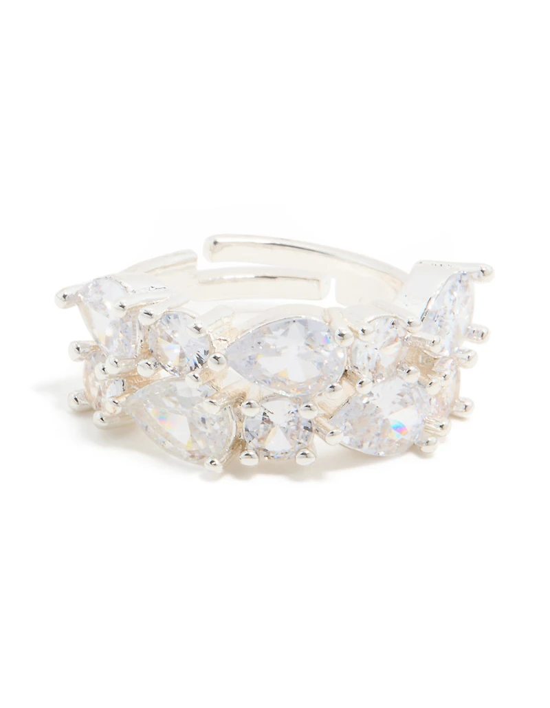 Silver Plated Cubic Zirconia Multi-Shaped Layered Ring