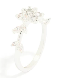 Silver Plated Cubic Zirconia Dainty Flower Ring