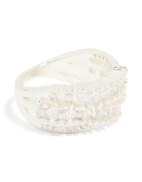 Silver Plated Cubic Zirconia Crossover Layered Ring