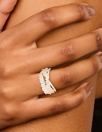 Silver Plated Cubic Zirconia Crossover Layered Ring