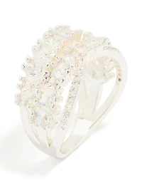 Silver Plated Cubic Zirconia Crossover Layered Ring