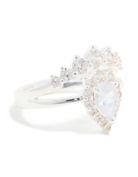 Silver Plated Cubic Zirconia Pear & Crown Layered Ring