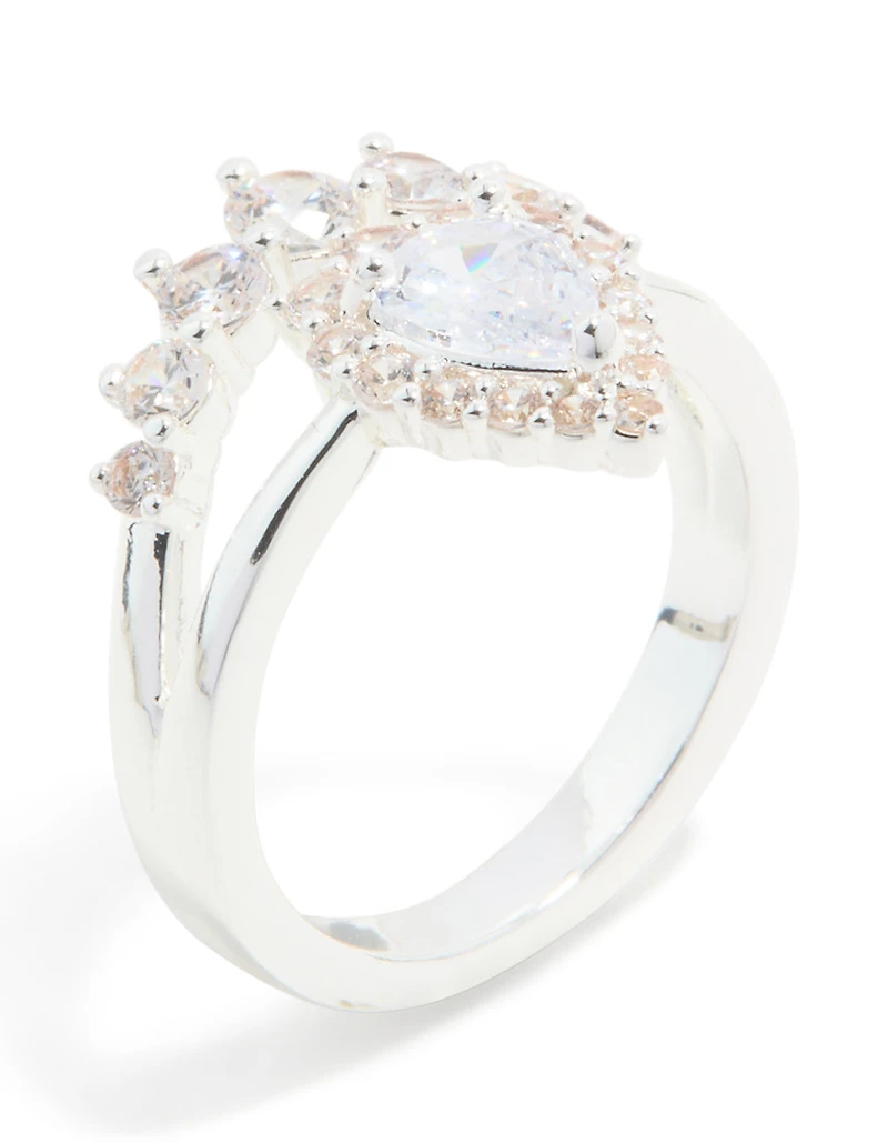 Silver Plated Cubic Zirconia Pear & Crown Layered Ring