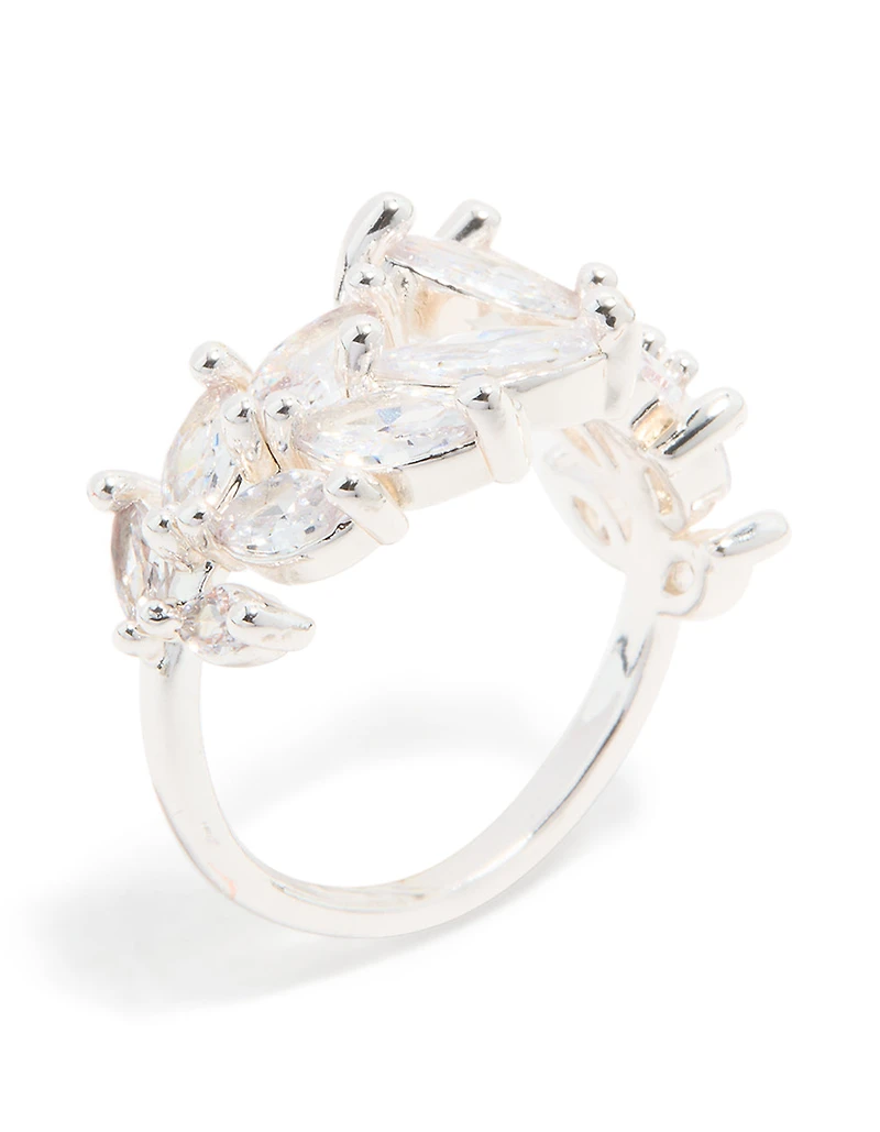 Silver Plated Cubic Zirconia Leaf Wrap Ring