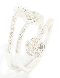 Anneau fleur triple couche à trois couches en zircone cubique plaqué argent