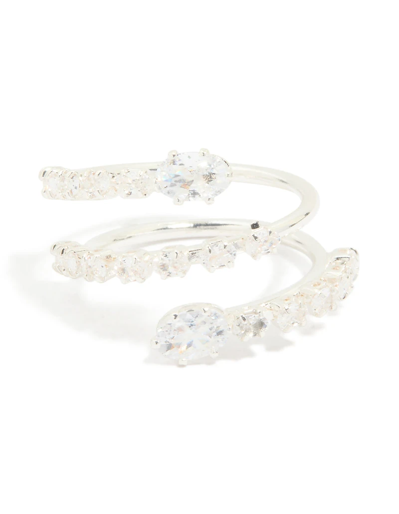 Silver Plated Cubic Zirconia Open Wrap Around Ring