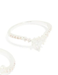 Silver Plated Cubic Zirconia Triple Leaf & Crown Stacking Rings 2-Pack