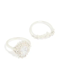 Silver Plated Cubic Zirconia Large Oval & Crown Rings 2-Pack