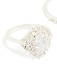 Silver Plated Cubic Zirconia Large Oval & Crown Rings 2-Pack