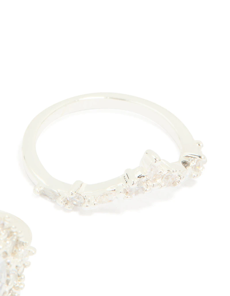 Silver Plated Cubic Zirconia Large Oval & Crown Rings 2-Pack