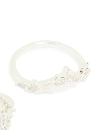 Silver Plated Cubic Zirconia Large Oval & Crown Rings 2-Pack