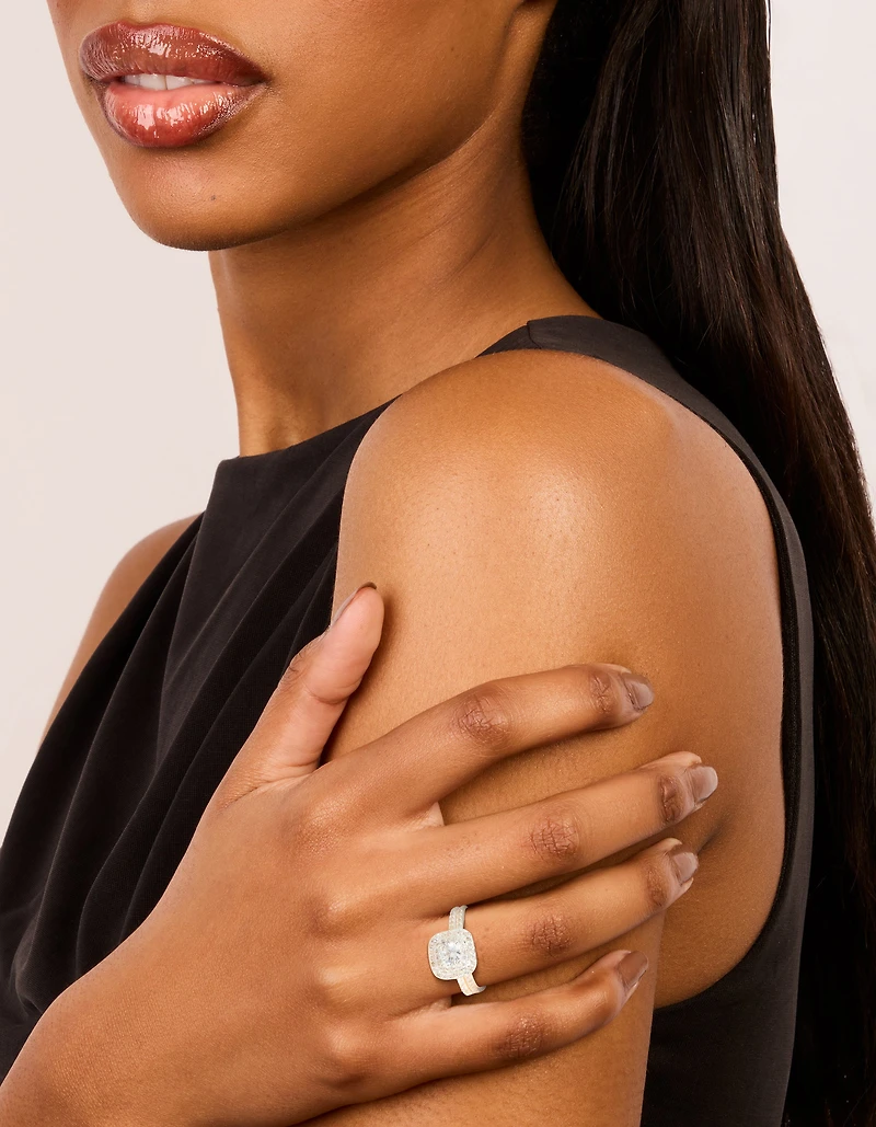 Silver Plated Cubic Zirconia Square & Band Rings 2-Pack