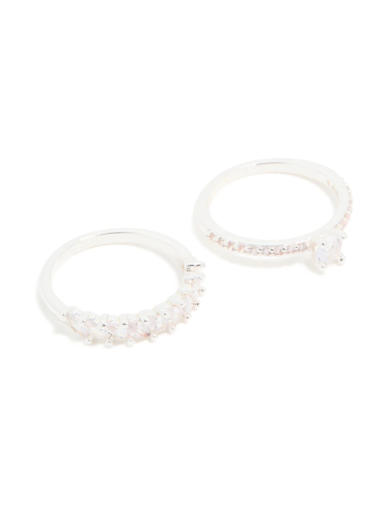 Silver Plated Cubic Zirconia Stacking Rings 2-Pack