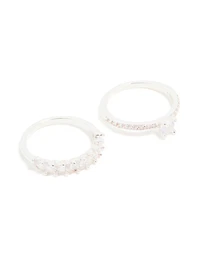 Silver Plated Cubic Zirconia Stacking Rings 2-Pack
