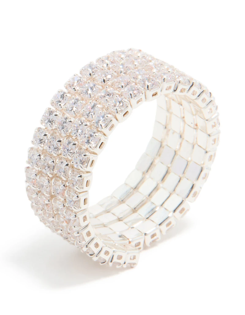 Silver Plated Cubic Zirconia 4-Row Wrap Ring