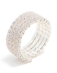 Silver Plated Cubic Zirconia 4-Row Wrap Ring