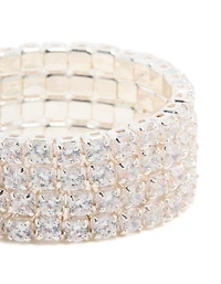 Silver Plated Cubic Zirconia 4-Row Wrap Ring