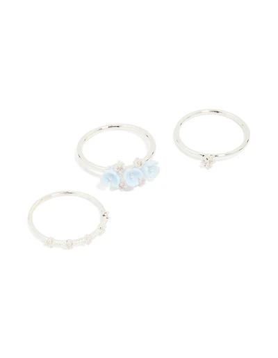 Silver Plated Cubic Zirconia Flower Stacking Rings 3-Pack