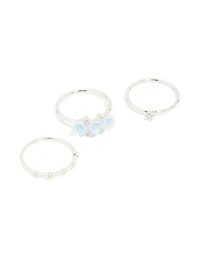Silver Plated Cubic Zirconia Flower Stacking Rings 3-Pack