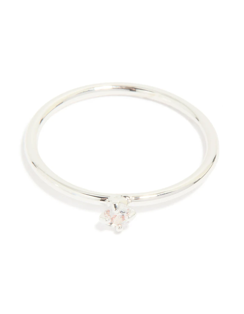 Silver Plated Cubic Zirconia Flower Stacking Rings 3-Pack