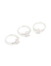 Silver Plated Cubic Zirconia Multi-Shaped Stacking Rings 3-Pack