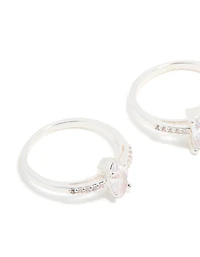 Silver Plated Cubic Zirconia Multi-Shaped Stacking Rings 3-Pack