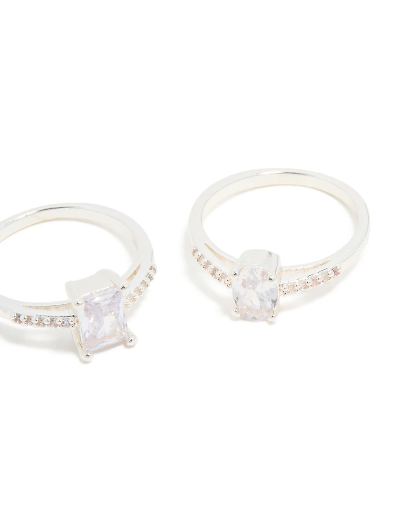 Silver Plated Cubic Zirconia Multi-Shaped Stacking Rings 3-Pack