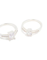 Silver Plated Cubic Zirconia Multi-Shaped Stacking Rings 3-Pack