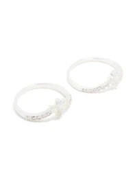 Anneaux d’empilage triple feuilles et couronne en zircone cubique plaqués argent