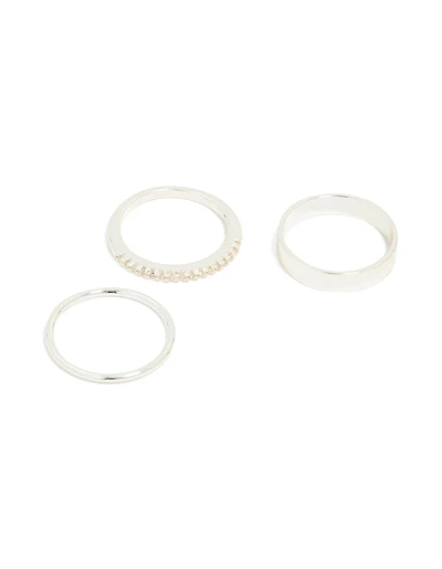 Silver Plated Simple Cubic Zirconia & Smooth Rings 3-Pack