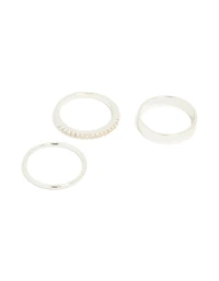 Silver Plated Simple Cubic Zirconia & Smooth Rings 3-Pack
