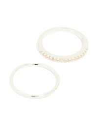 Silver Plated Simple Cubic Zirconia & Smooth Rings 3-Pack