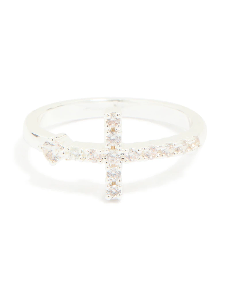 Anneau croisé simple en zircone cubique plaqué argent
