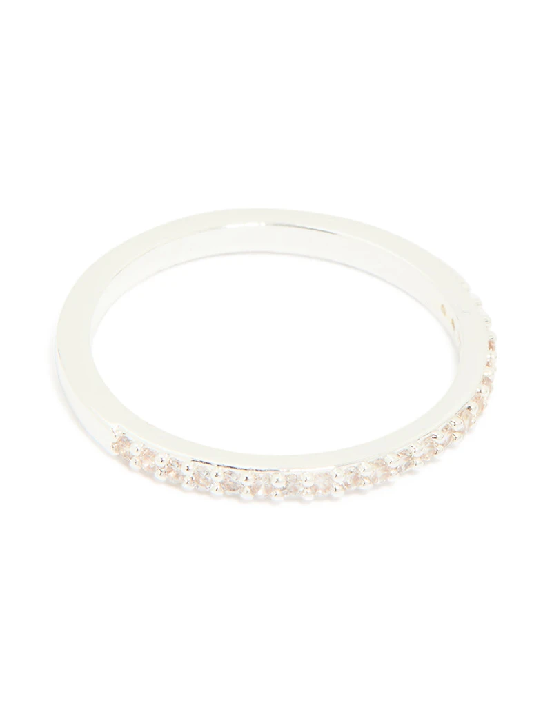 Silver Plated Cubic Zirconia Square & Band Rings 2-Pack