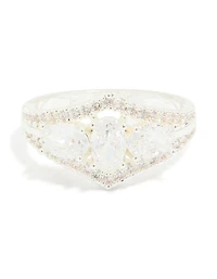 Silver Plated Multi-Shaped Cubic Zirconia 3-Stone Ring
