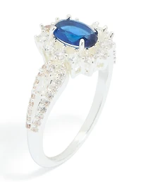Silver Plated Blue Cubic Zirconia Centre Opulent Statement Ring