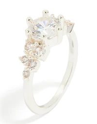 Silver Plated Round Cubic Zirconia Elegant Ring