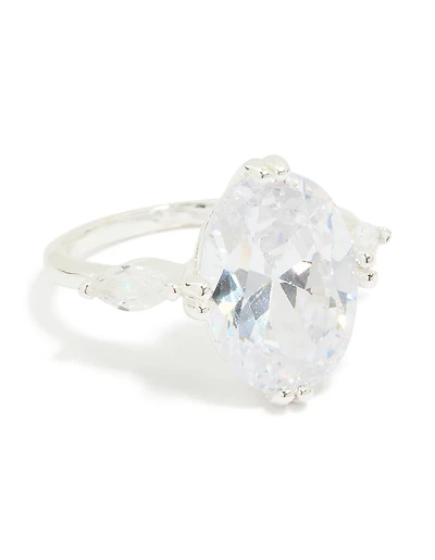 Grande bague ovale en zircone cubique plaquée argent