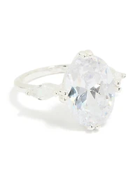Grande bague ovale en zircone cubique plaquée argent