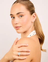 Silver Plated Cubic Zirconia Large Oval Statement Ring