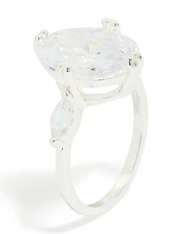 Grande bague ovale en zircone cubique plaquée argent
