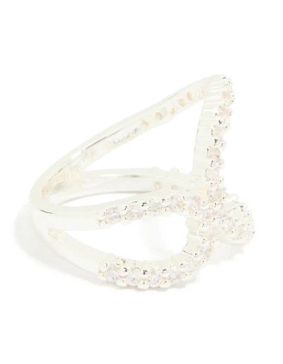 Silver Plated Cubic Zirconia Large Open Loop Ring