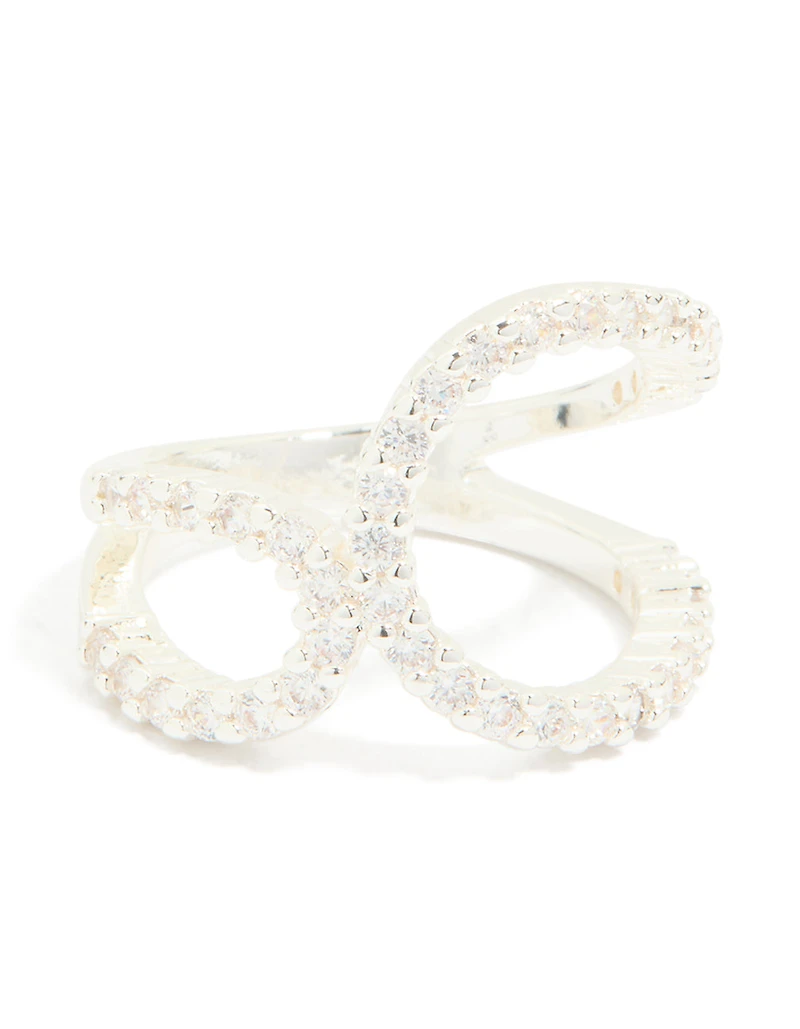 Silver Plated Cubic Zirconia Large Open Loop Ring