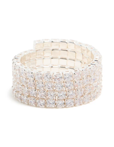 Silver Plated Cubic Zirconia 4-Row Wrap Ring