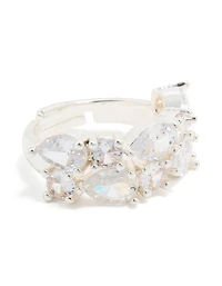 Silver Plated Cubic Zirconia Multi-Shaped Layered Ring
