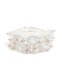 Silver Plated Cubic Zirconia Multi-Shaped Layered Ring