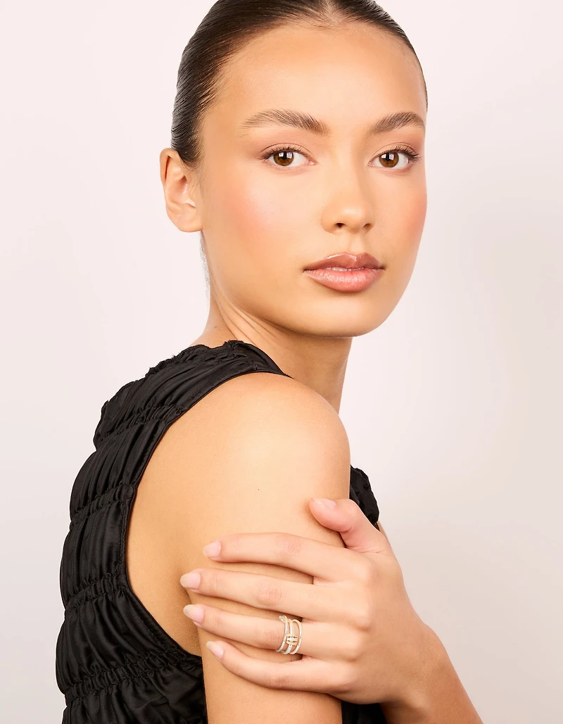 Gold & Silver Plated Cubic Zirconia 3 Loop Rondell Stacked Ring